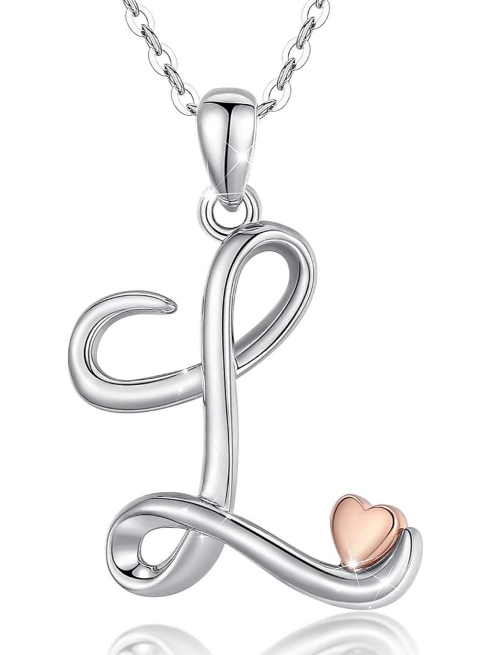 Women's Initial L Necklace Sterling Silver Letter Pendant Rose Gold Heart Chain